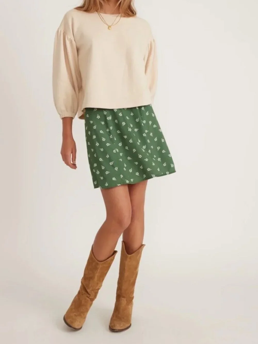 Marine Layer Sage Green Floral Mini Skirt Flowy A-Line Lightweight Summer 8